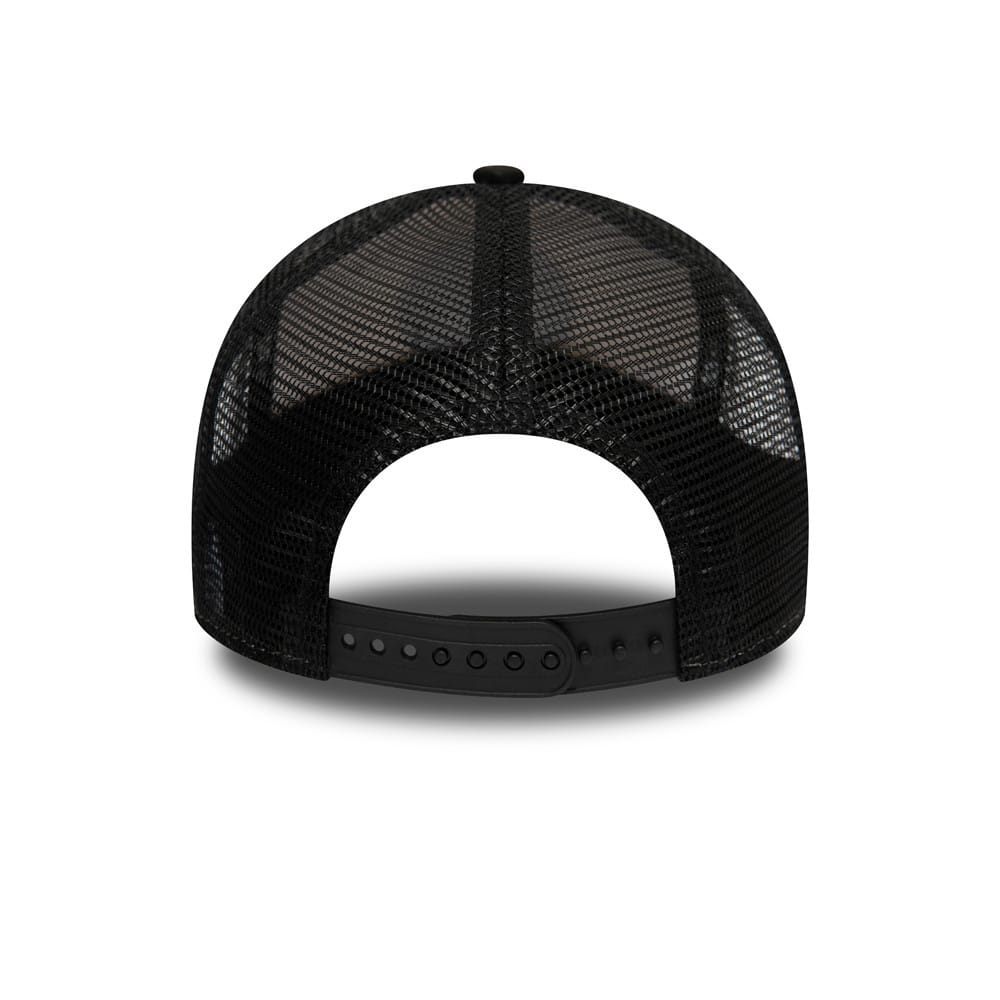 Pictured is this New Era Outdoor Washed 9FORTY A-Frame Trucker Adjustable cap in Black. 2