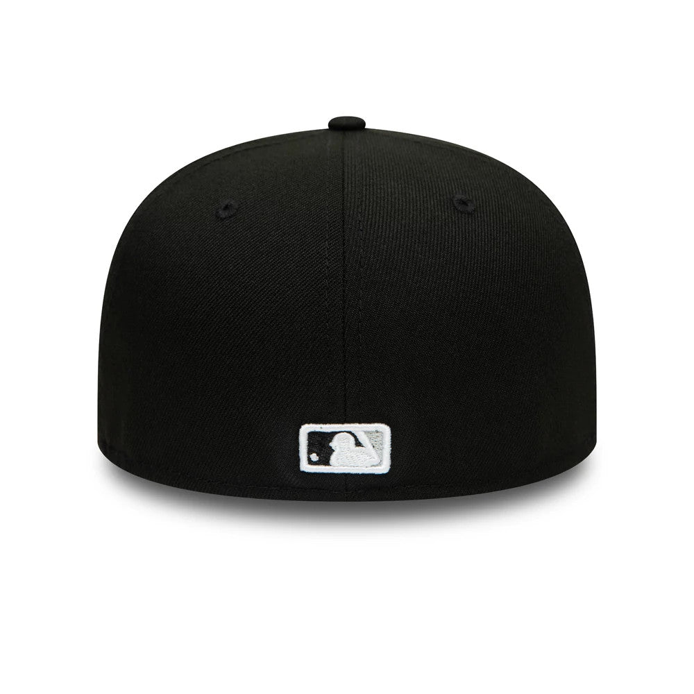 Chicago White Sox Authentic On Field Game Black New Era 59FIFTY Cap, rear view showing the white embroidered MLB Batterman logo at the centre of the back panels on the structured black crown.