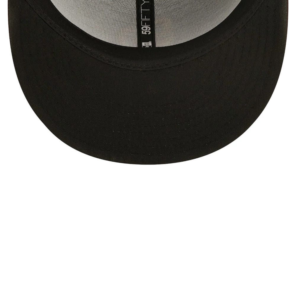 San Diego Padres Authentic On Field Brown New Era 59FIFTY Cap, inside view with black undervisor, white taping, and 59FIFTY branding, highlighting construction and soft interior lining.