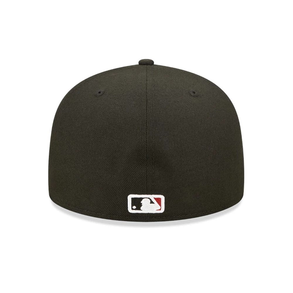 Arizona Diamondbacks Authentic On Field Game Black New Era 59FIFTY Fitted Cap, rear view showcasing the white embroidered MLB Batterman logo centred at the lower back of the black structured crown.