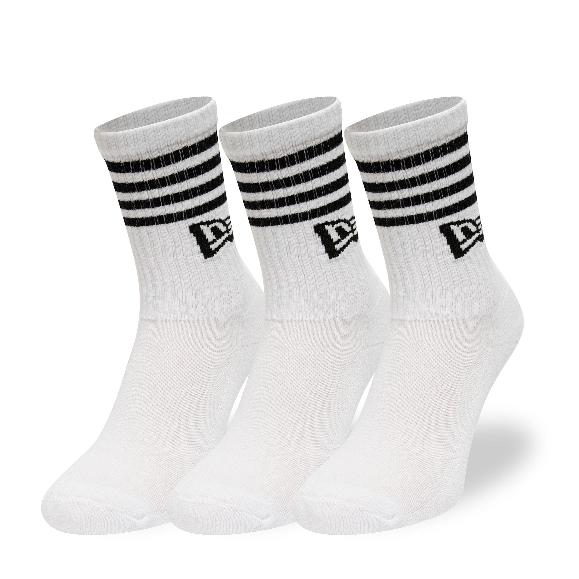 This is a New Era Stripe 3 Pack Crew White Socks 2