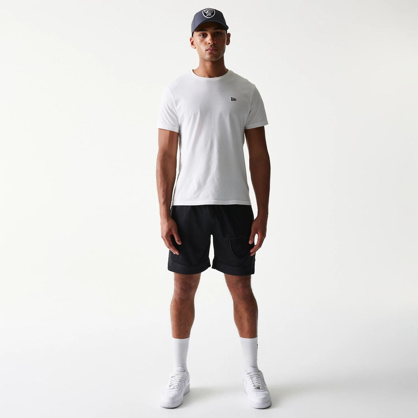 The Male model is wearing Las Vegas Raiders Tonal Pack Black Shorts 8