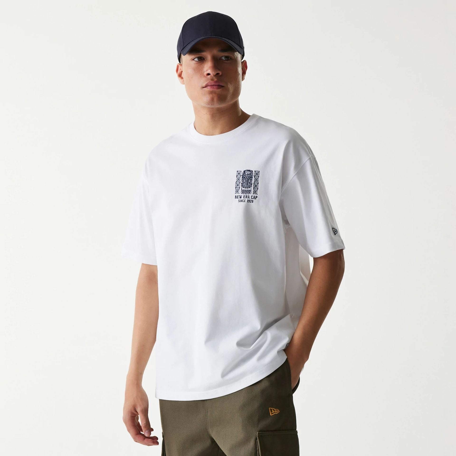 The Male model is wearing New Era Marine Life Club White Oversized T-Shirt 1