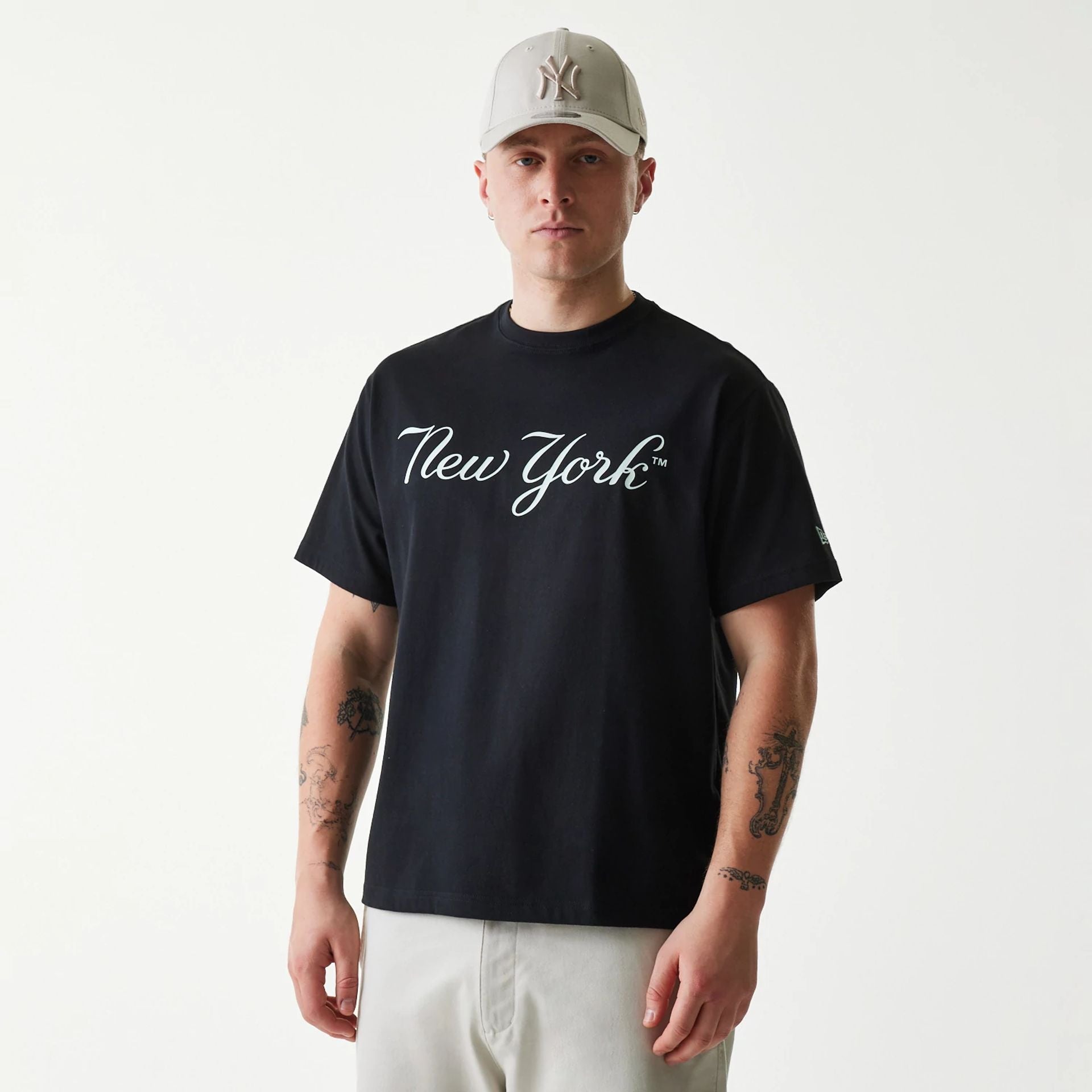 The Male model is wearing New York Yankees MLB Navajo Pattern Black T-Shirt 1