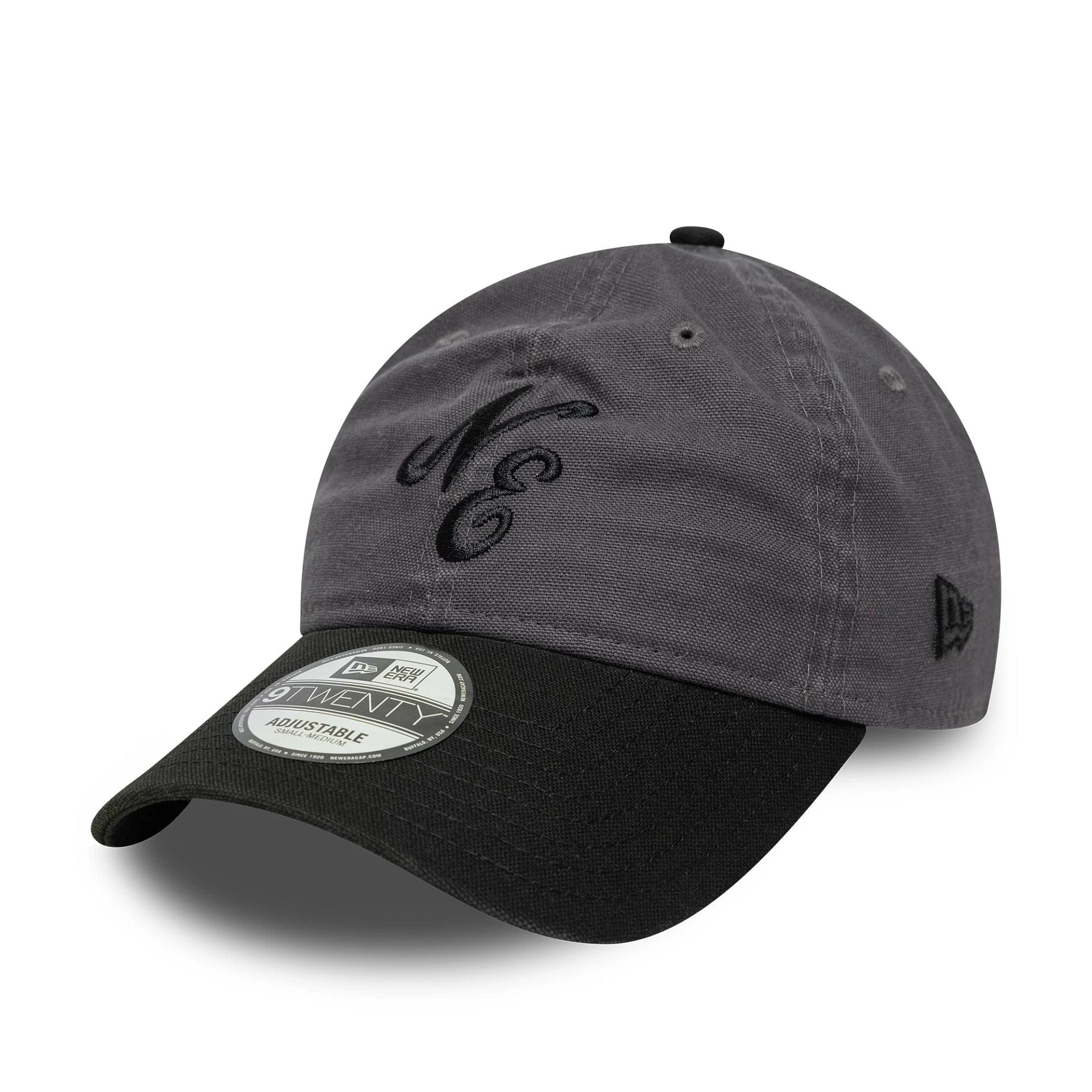 This is a New Era Washed Duck Black 9TWENTY Adjustable Cap 1