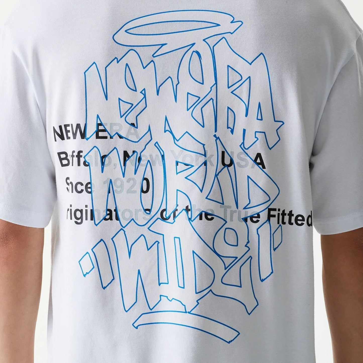 The Male model is wearing New Era Japan Tagging Logo White T-Shirt 5