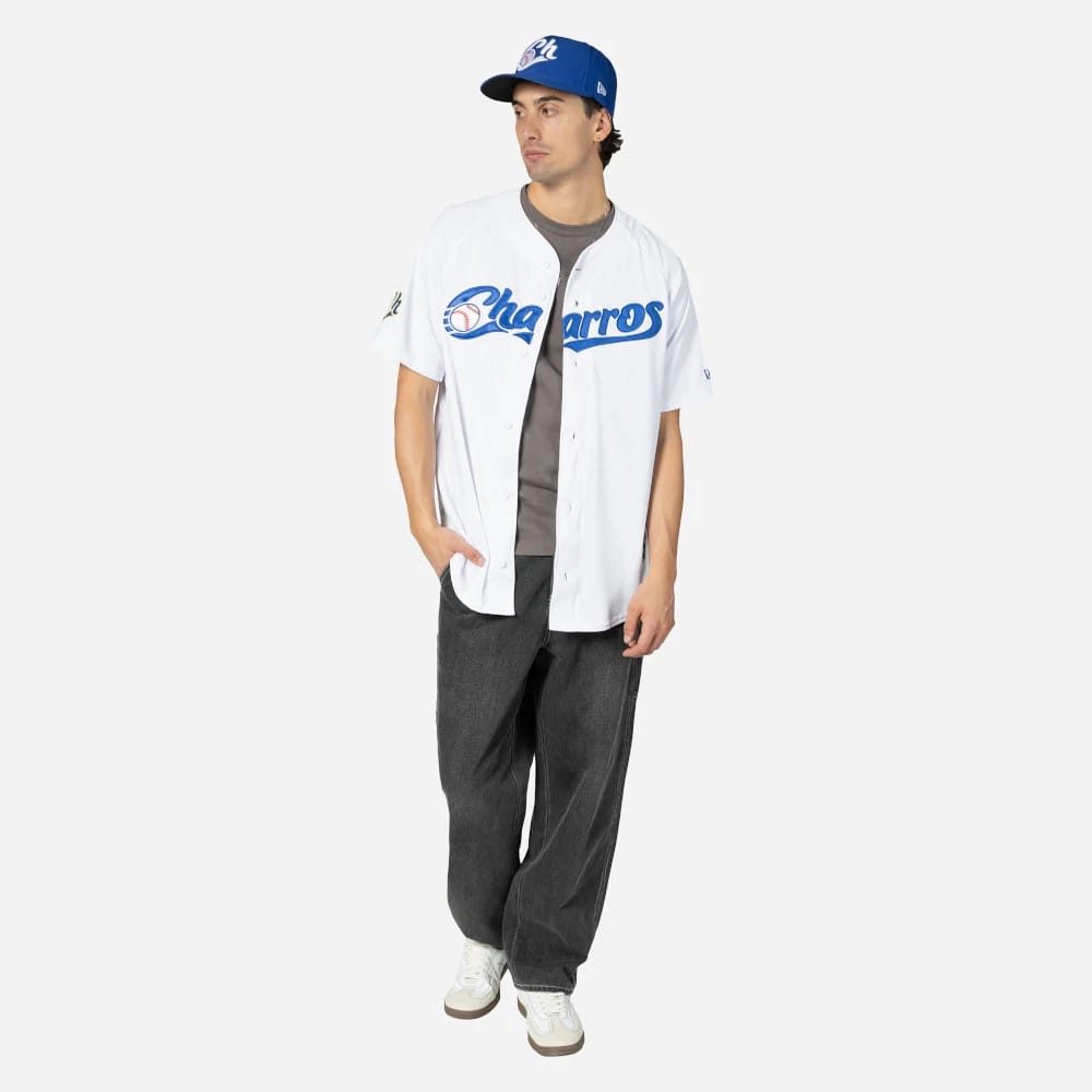 The Male model is wearing Charros De Jalisco Mexico LMB On Field White On-Field Jersey 7