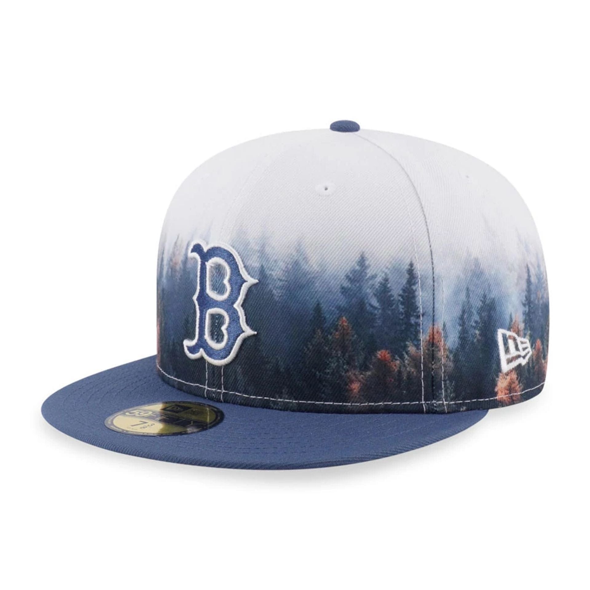 Pictured is this MLB Forest Boston Red Sox 59FIFTY Fitted cap in dark blue. 1