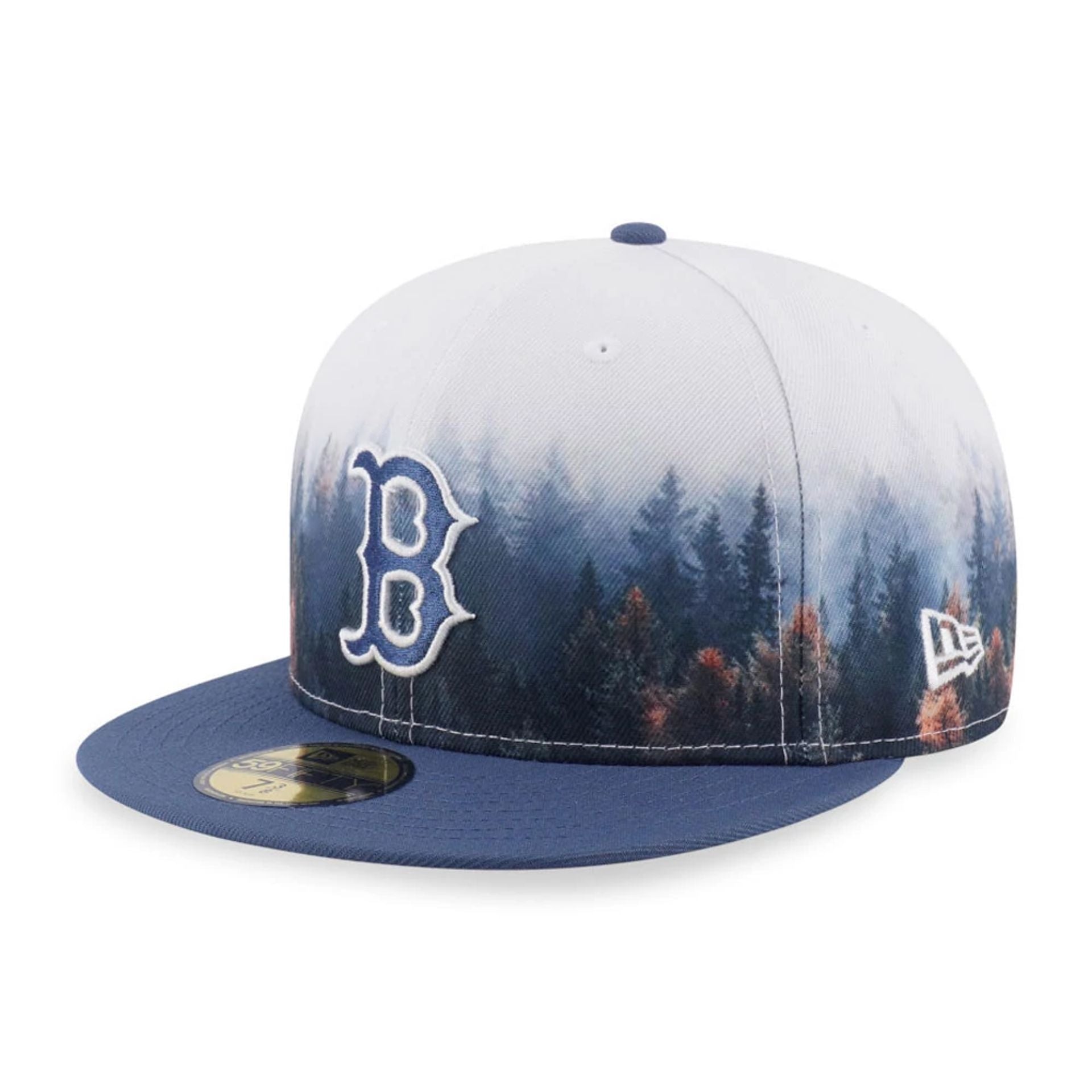Pictured is this MLB Forest Boston Red Sox 59FIFTY Fitted cap in dark blue. 1