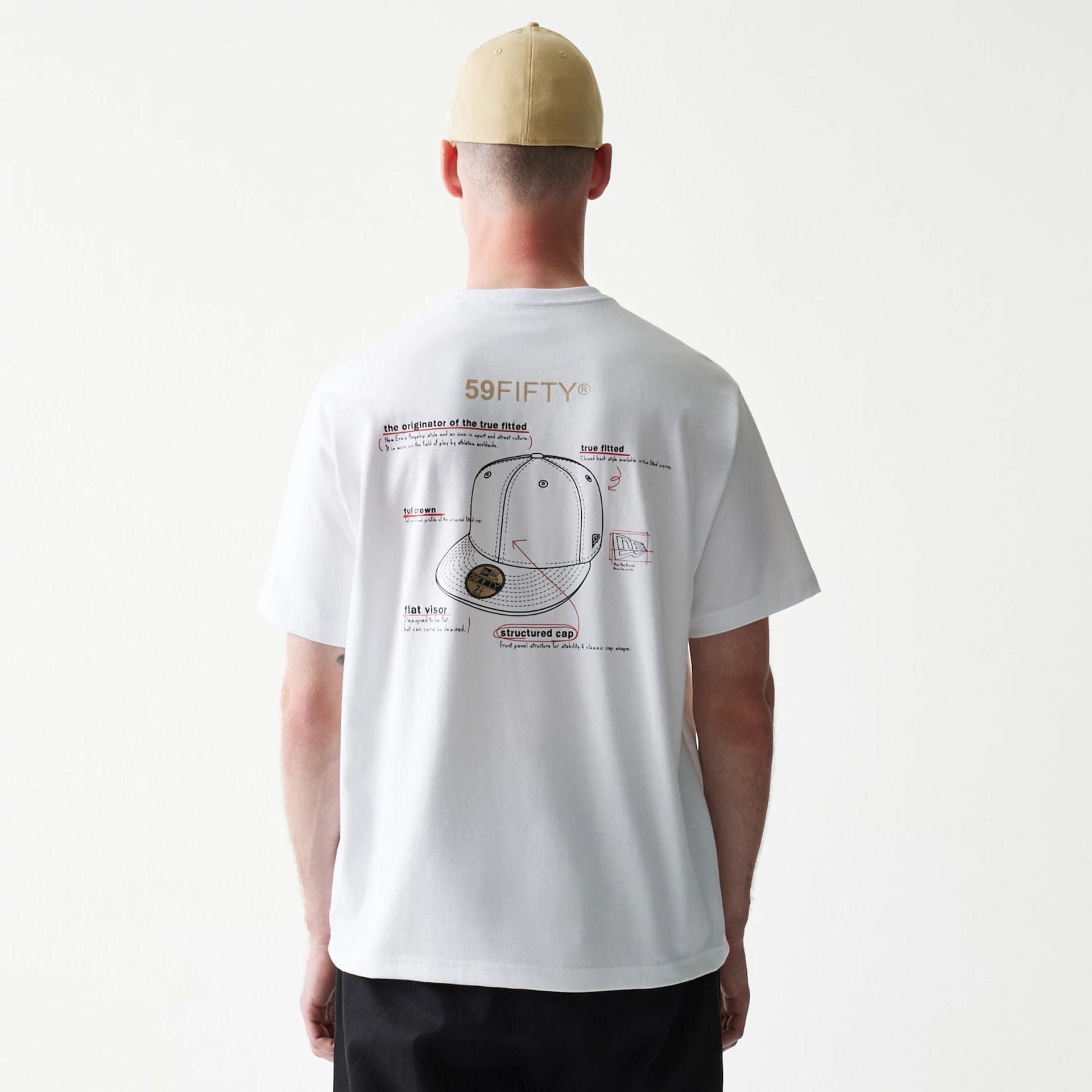 The Male model is wearing 59FIFTY Fitted Cap Description White T-Shirt 2