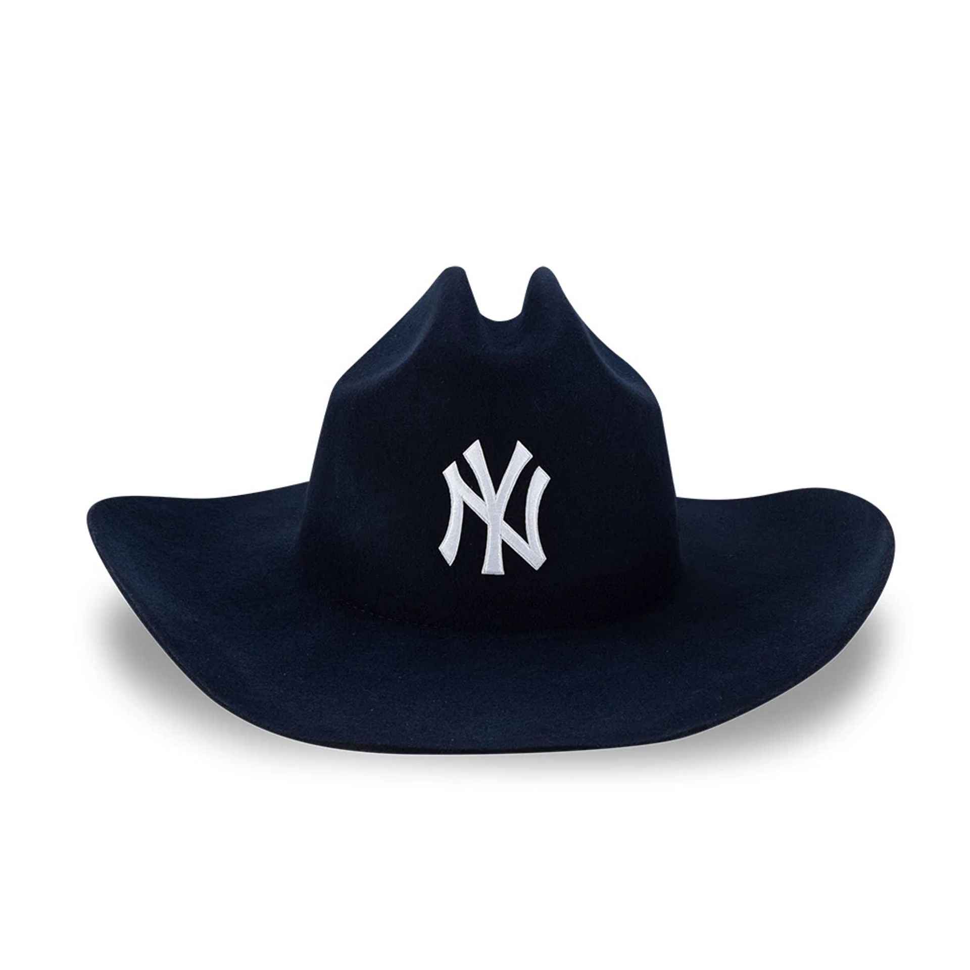 Pictured is this MLB Wool New York Yankees Rolled Brim Fedora hat in navy. 2