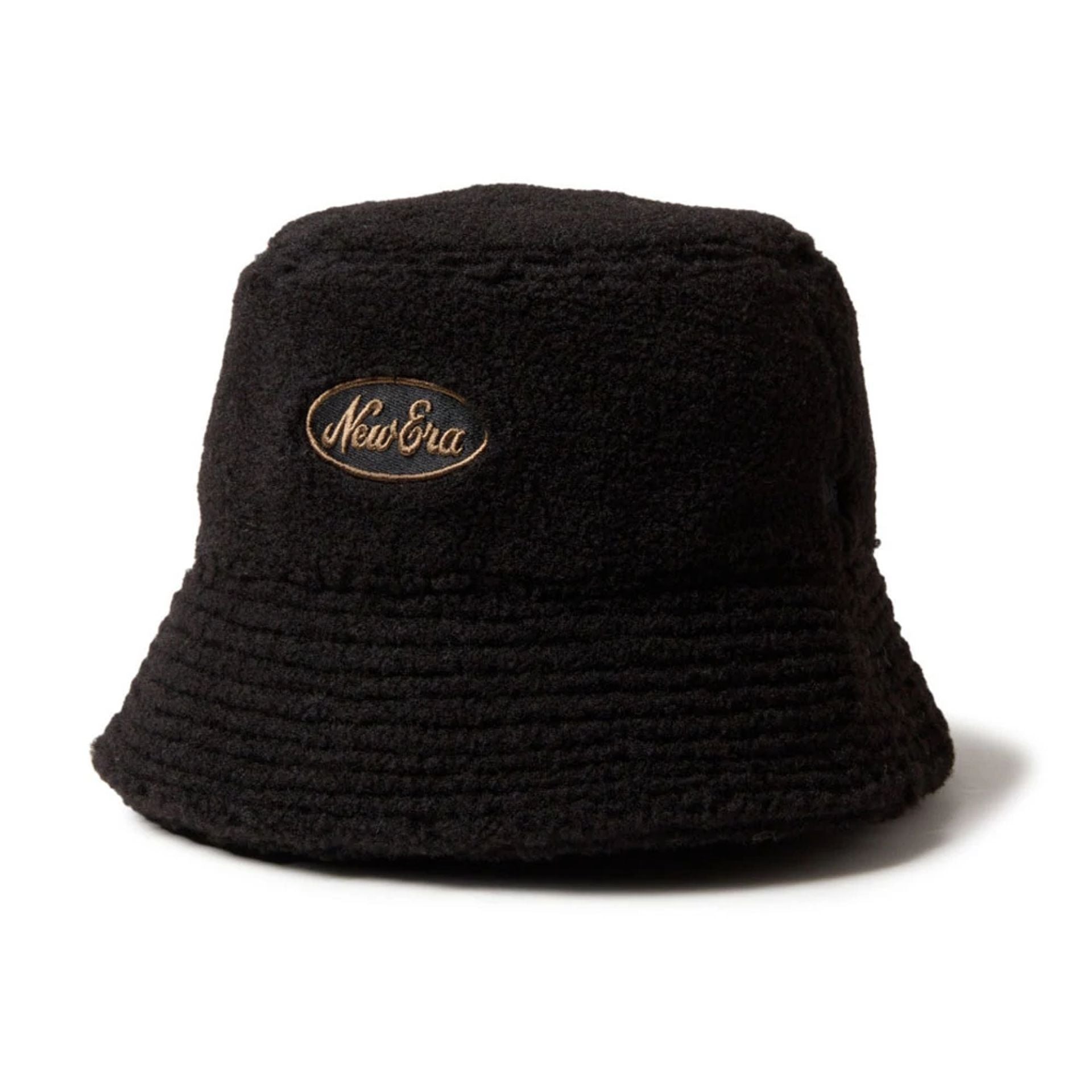 This is a New Era Oval Logo Boa Black Bucket Hat 1