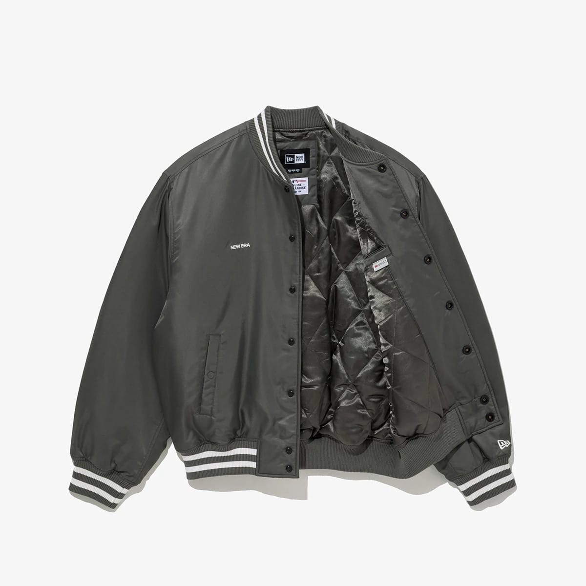 The Male model is wearing LA Dodgers MLB Grey Stadium Jacket 3