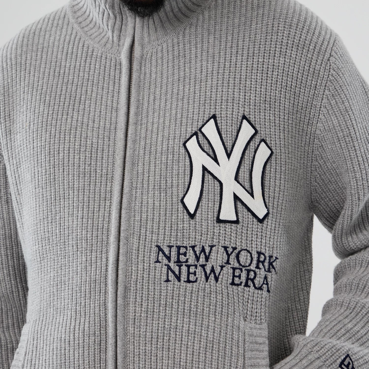The Male model is wearing New York Yankees MLB Grey Cardigan 3
