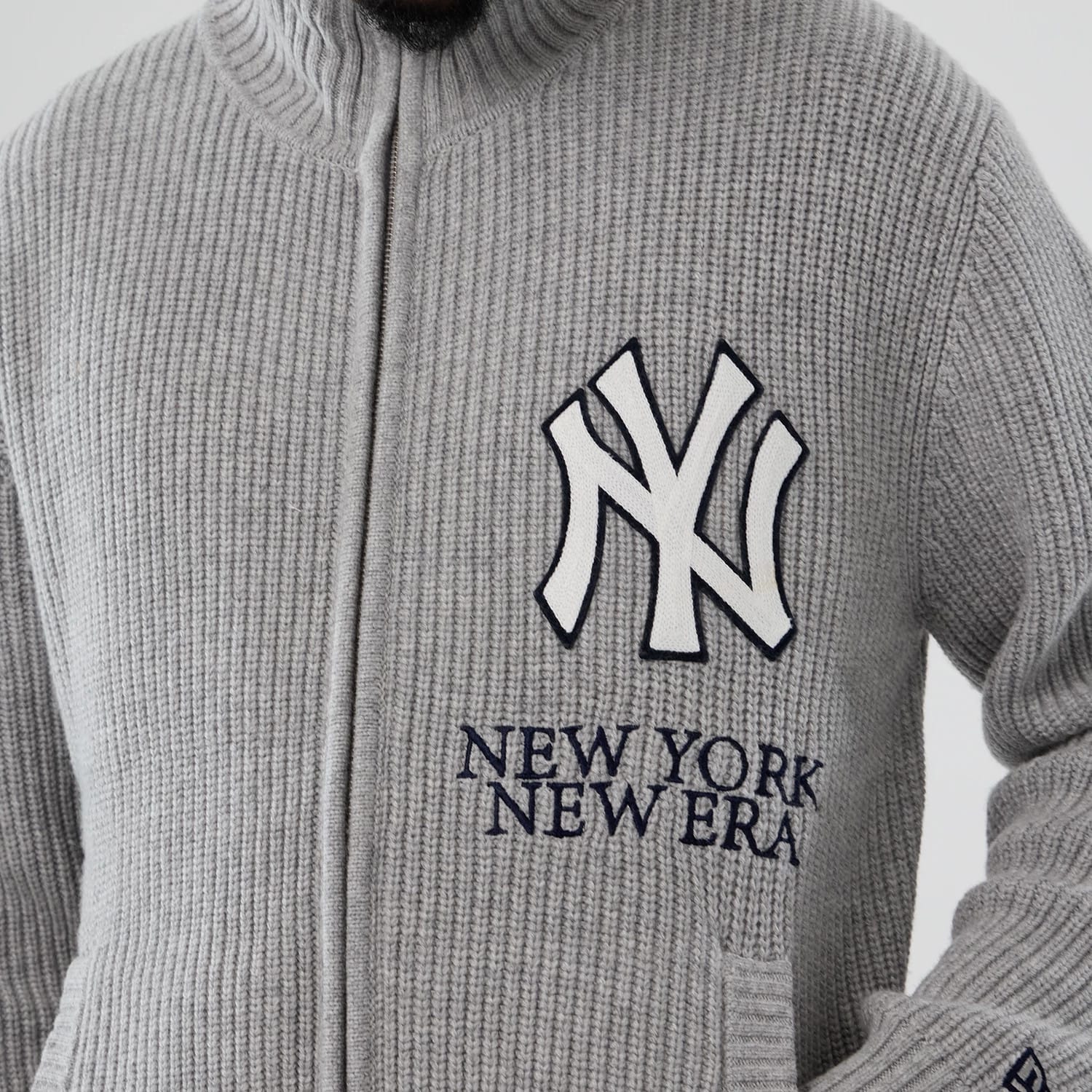 The Male model is wearing New York Yankees MLB Grey Cardigan 3