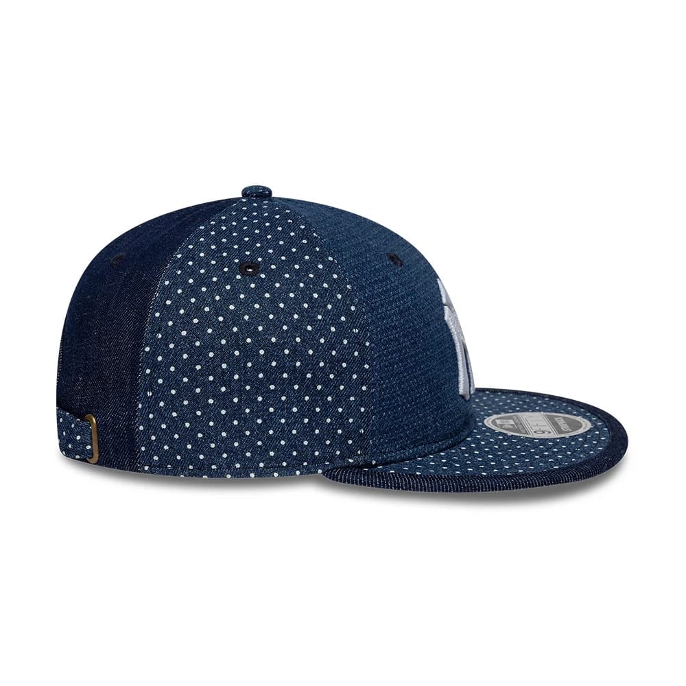 Pictured is this MLB Multi Panel Denim New York Yankees Retro Crown 9FIFTY cap in dark blue. 7