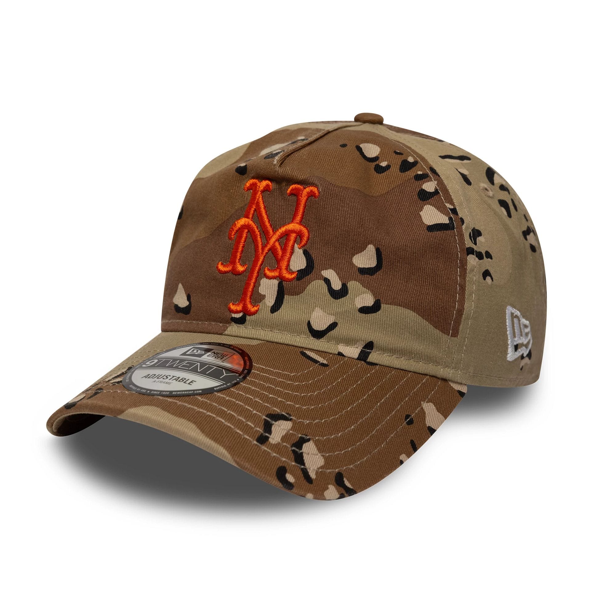 Pictured is this MLB Camo Reserve New York Mets 9TWENTY A-Frame Adjustable cap in Desert Camo. 1