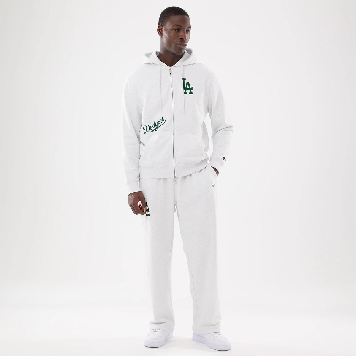 The model is wearing this MLB Comfort LA Dodgers Joggers in grey. 8