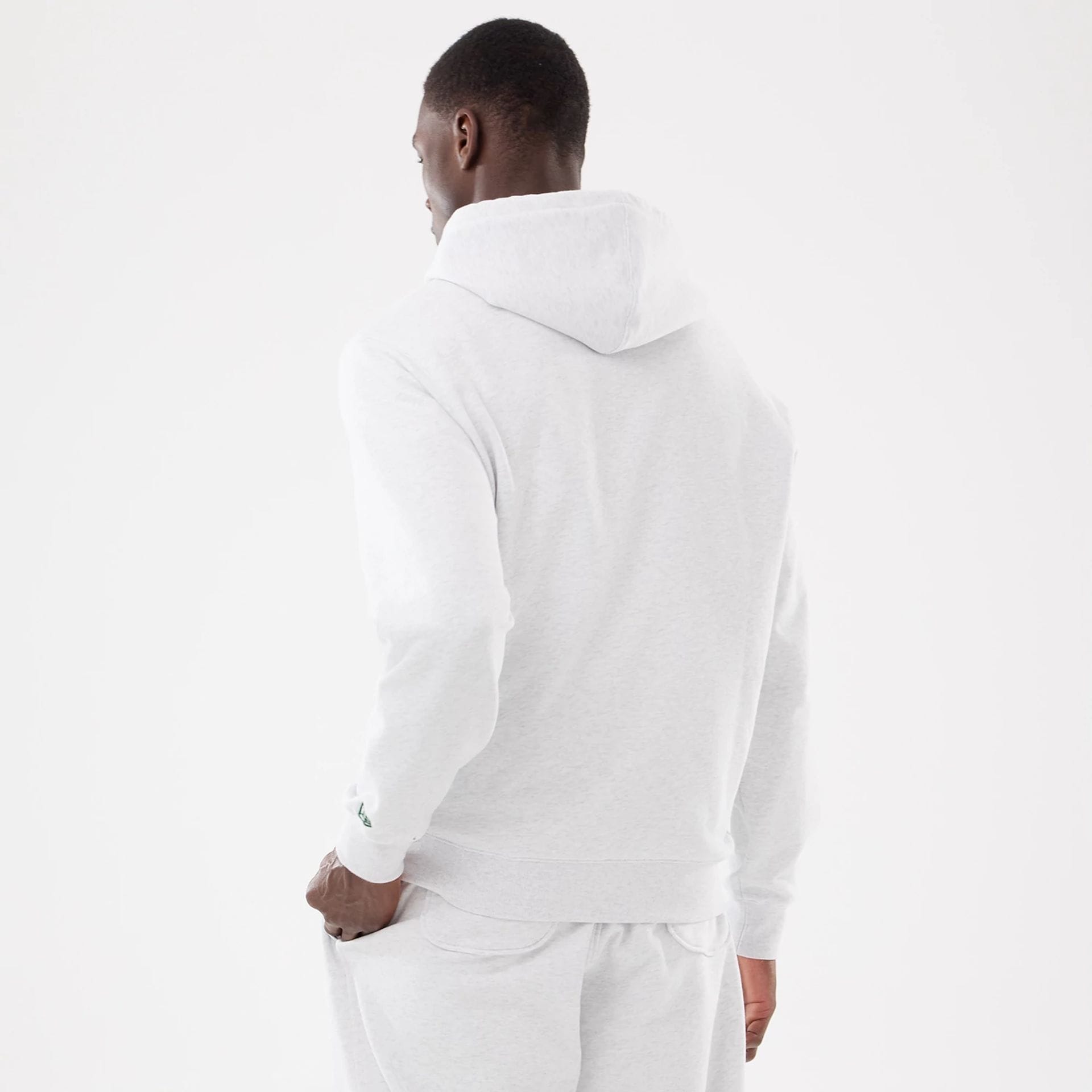 The model is wearing this MLB Comfort LA Dodgers 2 Way Full Zip Hoodie in grey. 2