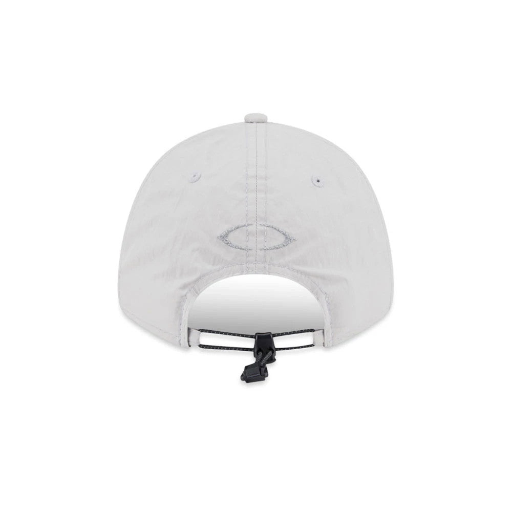 New Era NEC Logo Grey New Era 9FORTY Unstructured Adjustable Cap, rear view showing the grey embroidered NEC logo above the opening and the adjustable black strap fastener below the structured crown.