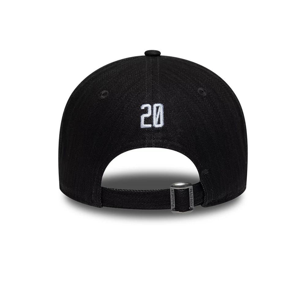 New Era Street Archived Black 9FORTY Adjustable Cap, rear view showing the white embroidered number 20 centred on the back panels, with an adjustable strap and metal buckle below the structured black crown.