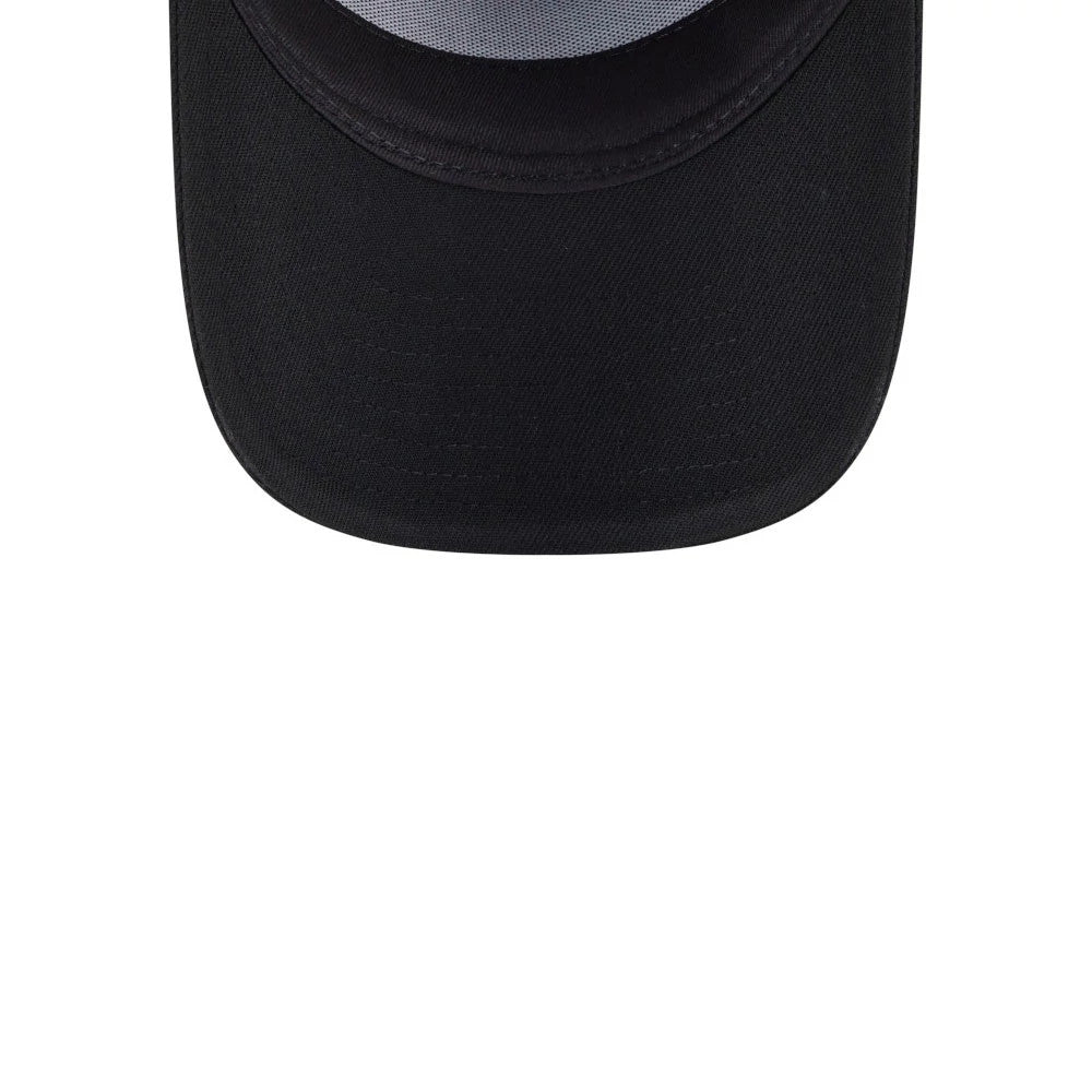 Rick And Morty Glow In The Dark Black New Era 9FORTY A-Frame Adjustable Cap, inside view showing the black sweatband and grey undervisor beneath the structured front crown, designed for adjustable fitting.