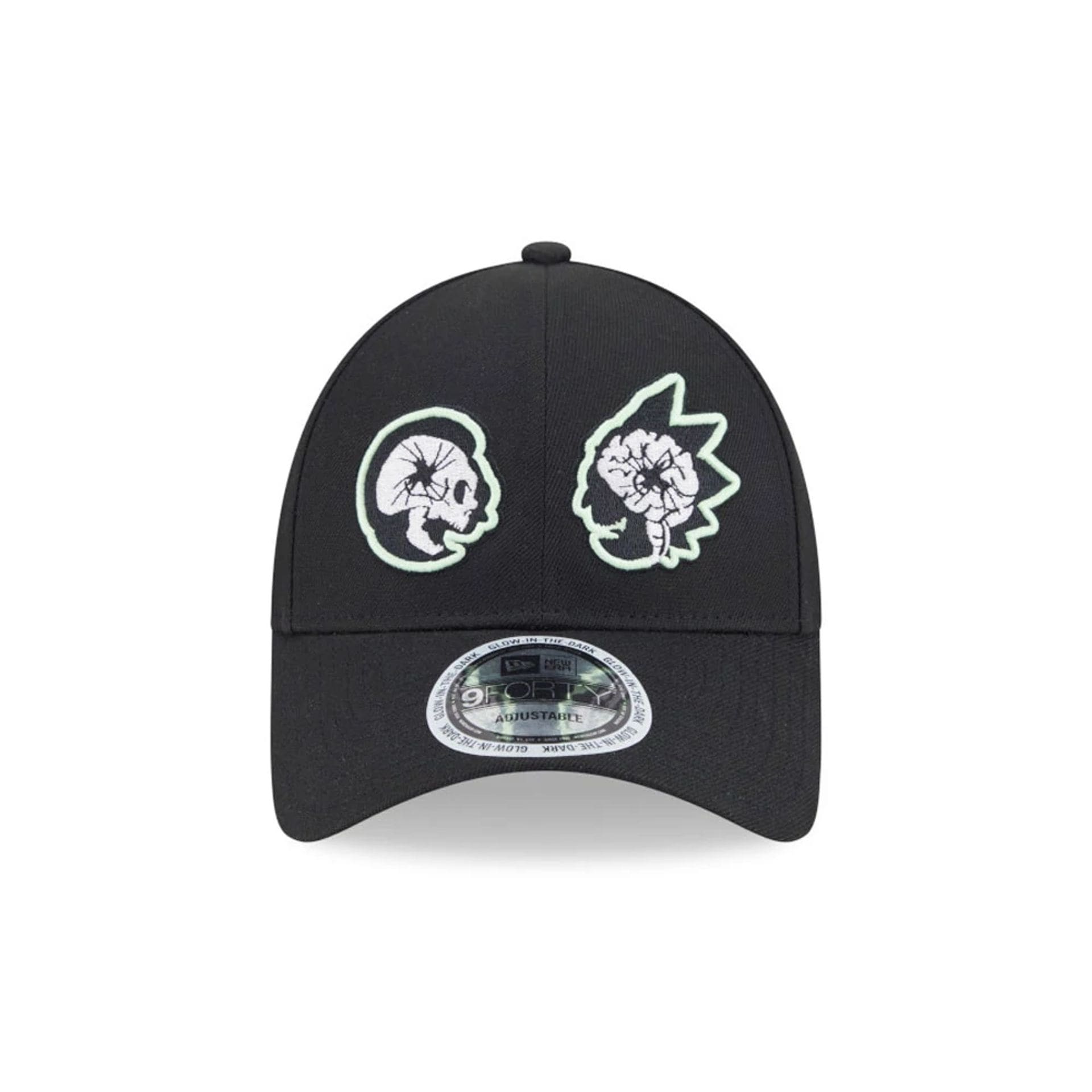 Pictured is this Rick And Morty Glow In The Dark 9FORTY Adjustable cap in black. 2