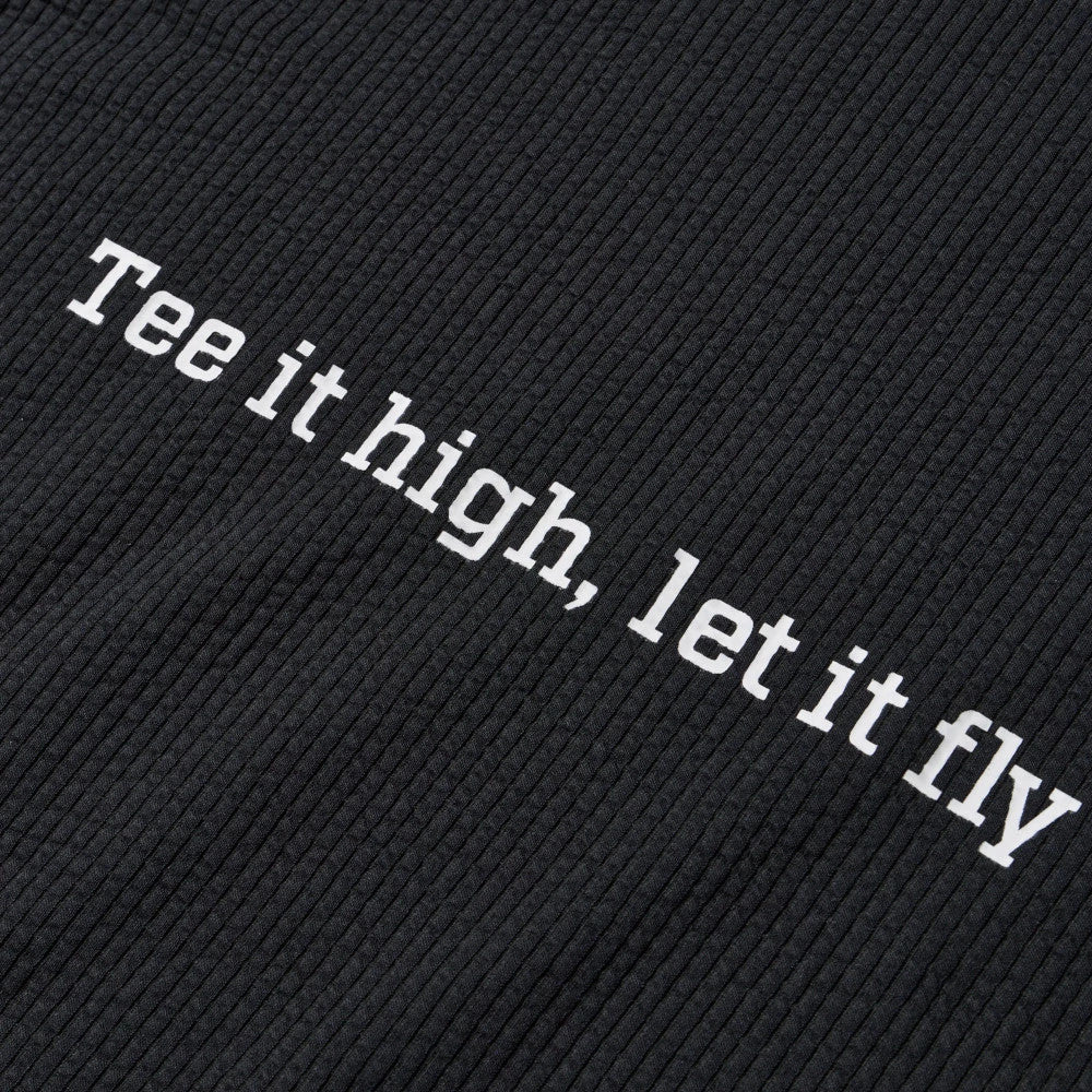 The model is wearing this New Era Seersucker Polo T-Shirt in black. 8