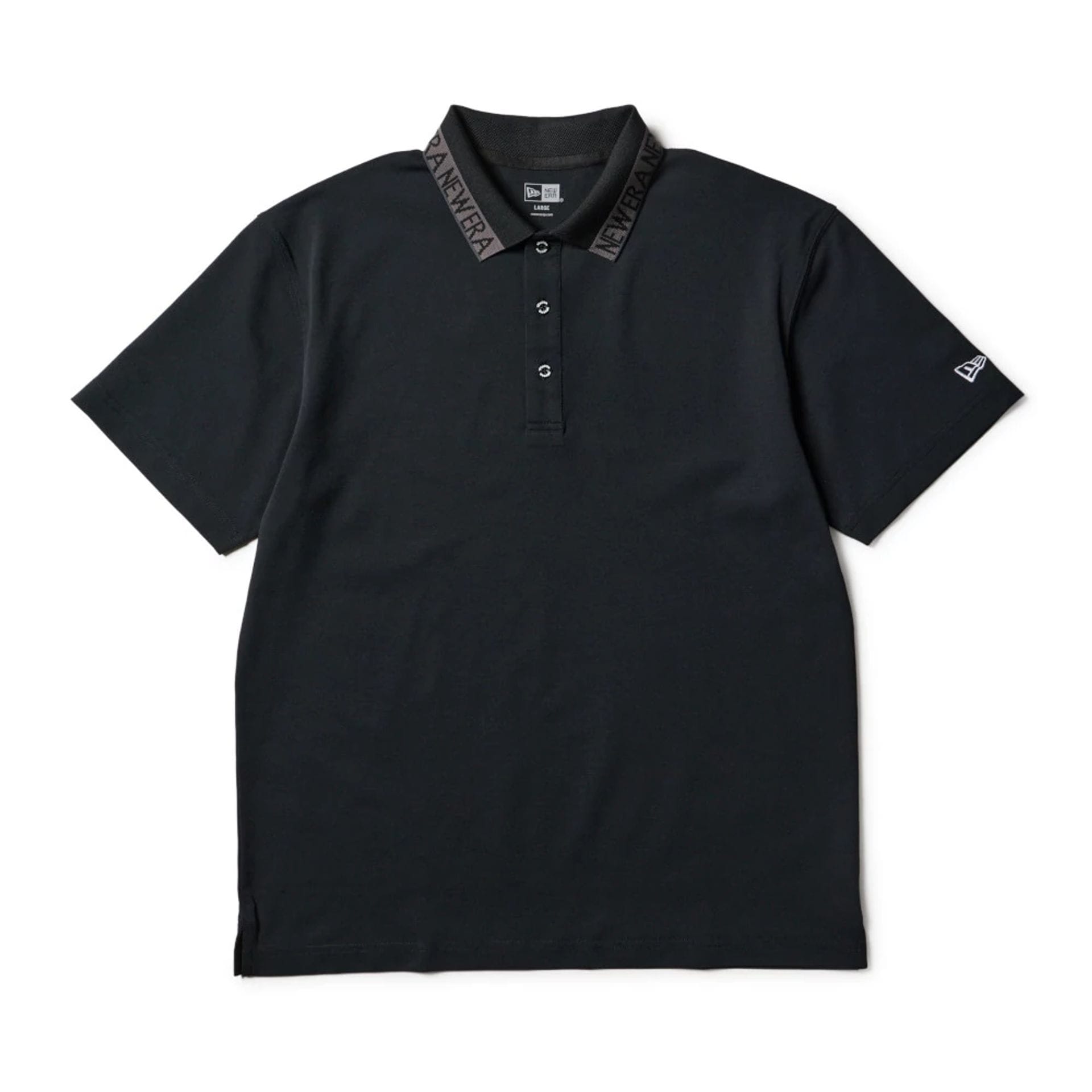 The model is wearing this New Era Kanoko Polo T-Shirt in black. 1