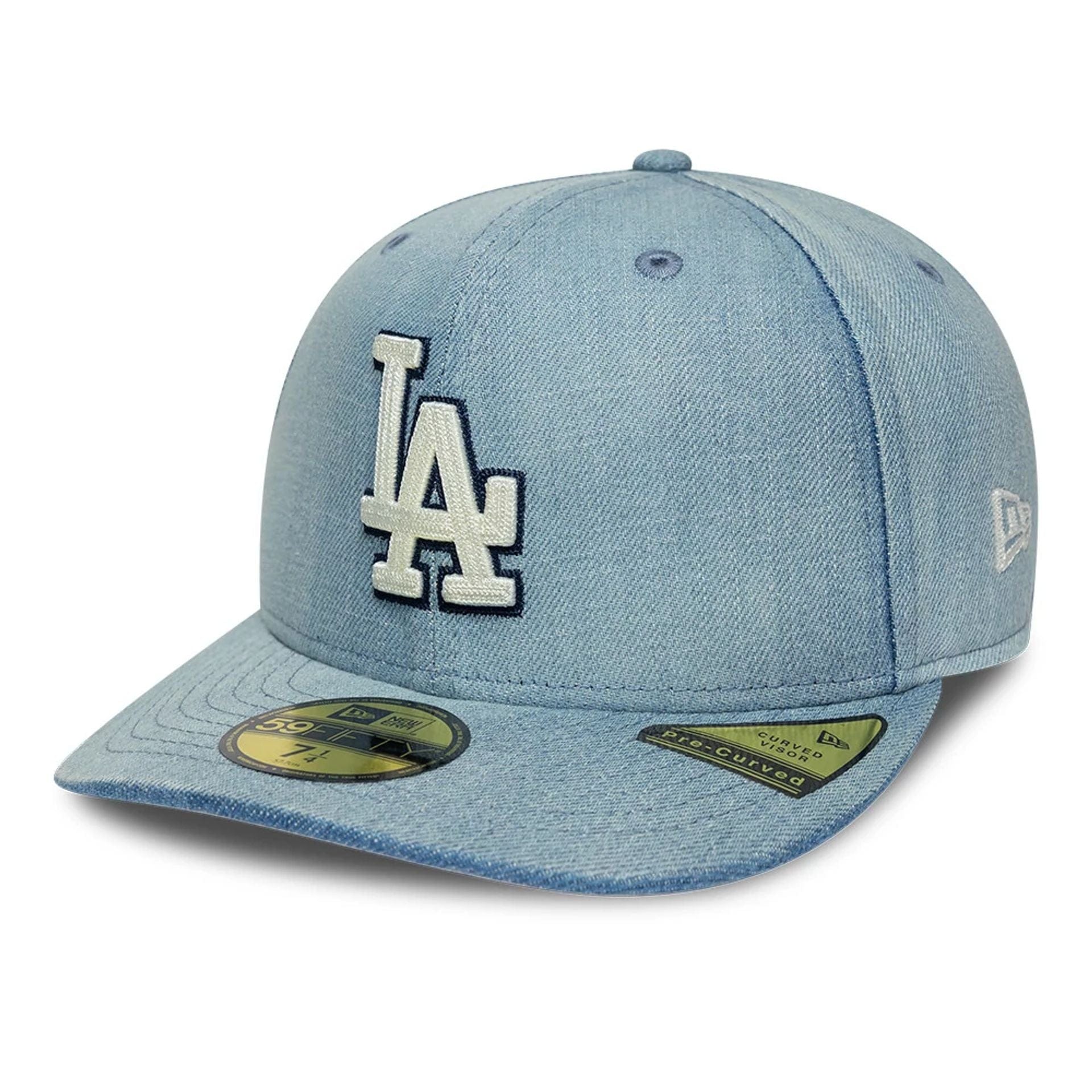 Pictured is this MLB Chain Stitch Washed Denim LA Dodgers 59FIFTY Fitted cap in navy. 1
