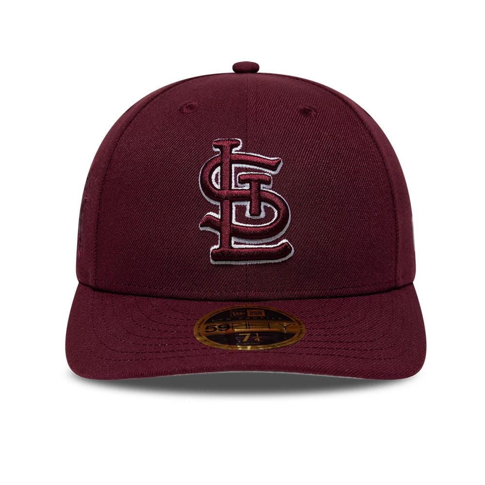 Pictured is this MLB College Varsity St. Louis Cardinals Low Profile 59FIFTY Fitted cap in dark red. 3
