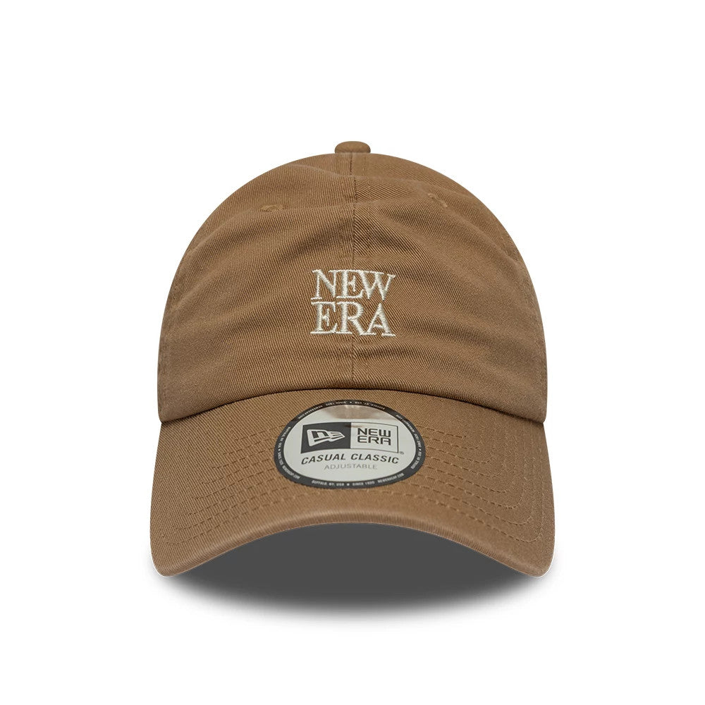 New Era Square Logo Dark Beige Casual Classic Adjustable Cap, front view showing white embroidered New Era lettering on the front panel, with Casual Classic Adjustable sticker centred on the visor.
