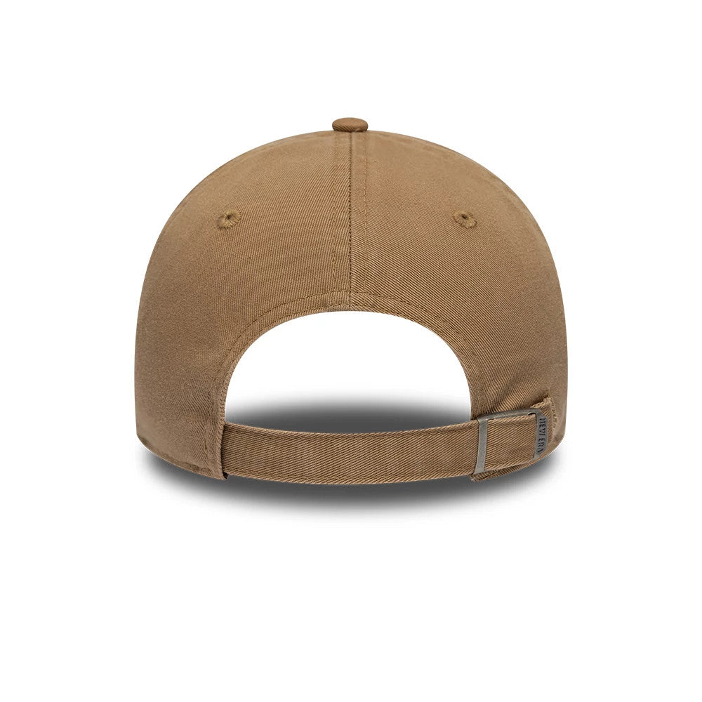 New Era Square Logo Dark Beige Casual Classic Adjustable Cap, rear view showing the adjustable strap with buckle closure and top button, featuring stitched eyelets on a plain dark beige crown.