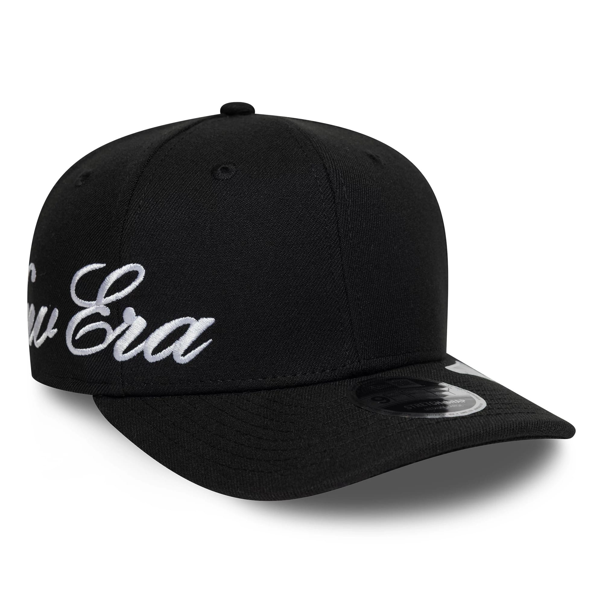 Pictured is this New Era Big Script 9FIFTY Stretch Snap cap in black. 1