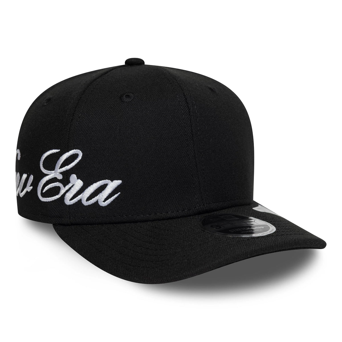 Pictured is this New Era Big Script 9FIFTY Stretch Snap cap in black. 1