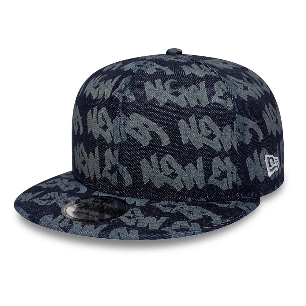 Pictured is this New Era Laser Burnout Denim 9FIFTY Snapback Adjustable cap in navy. 1
