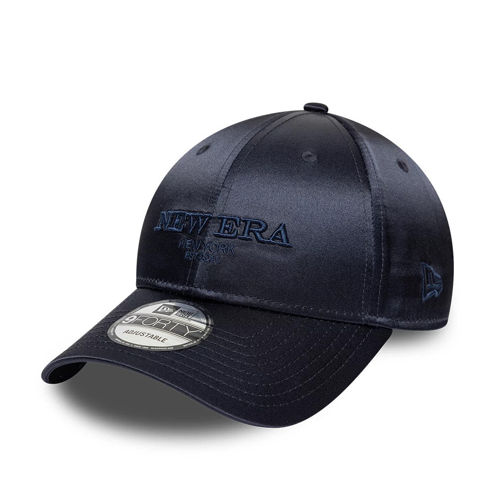 Pictured is this New Era Satin 9FORTY cap in navy. 1