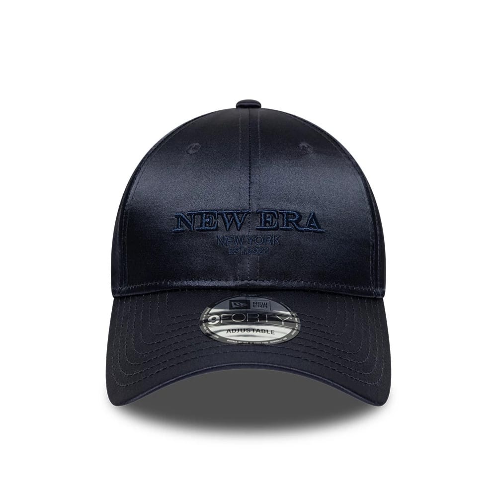 Pictured is this New Era Satin 9FORTY cap in navy. 2