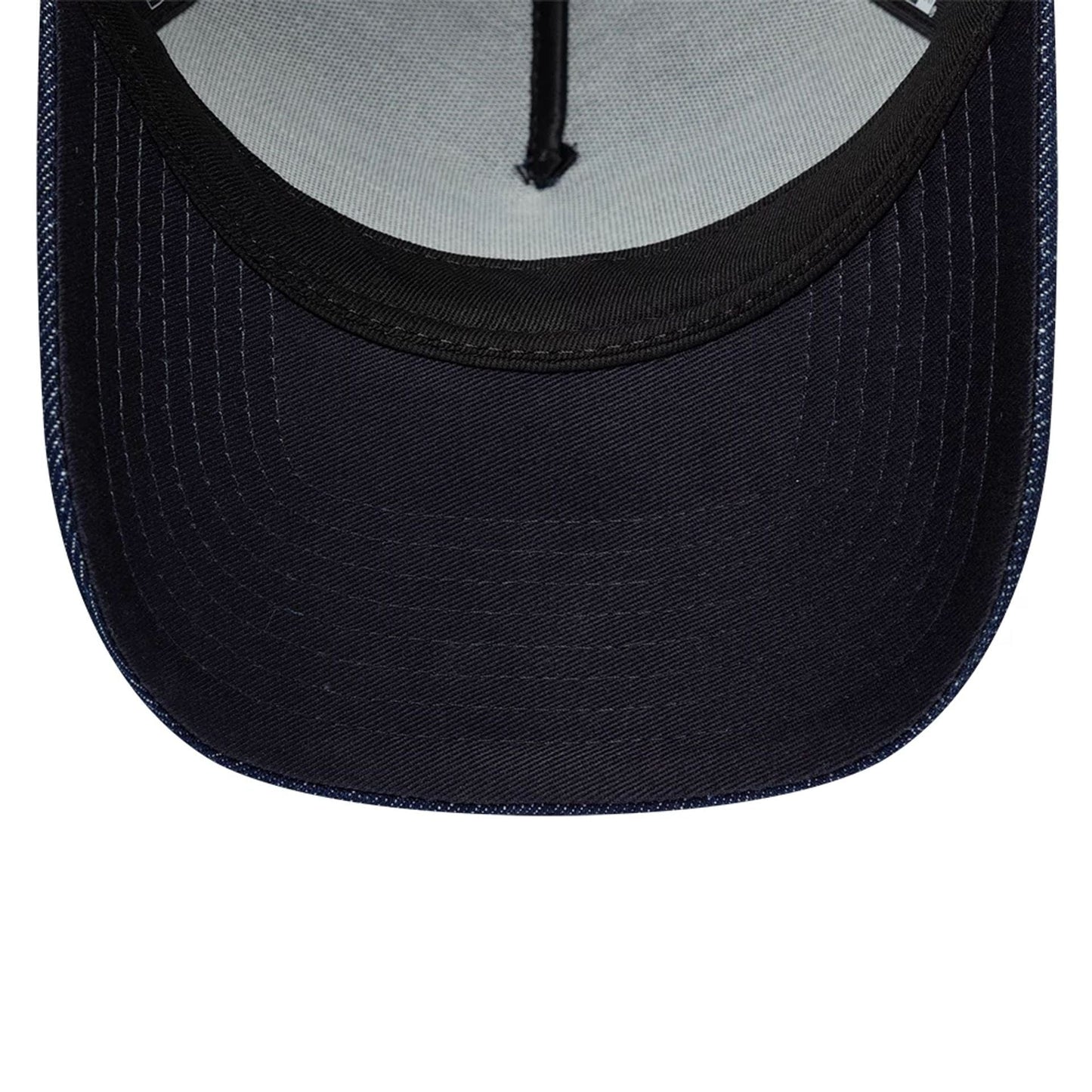 Pictured is this New Era Denim 9FORTY A-Frame Trucker cap in navy. 7