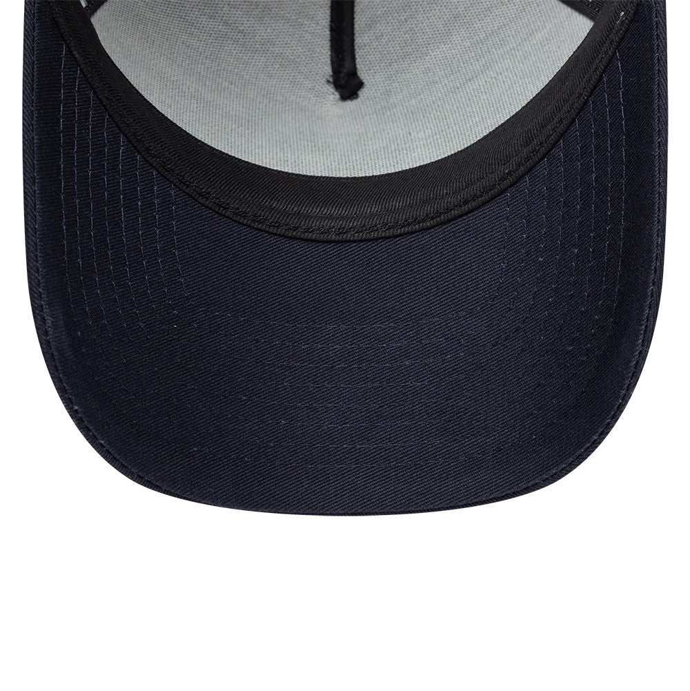 Pictured is this MLB Patch New York Yankees 9FORTY A-Frame Trucker cap in grey & navy. 7
