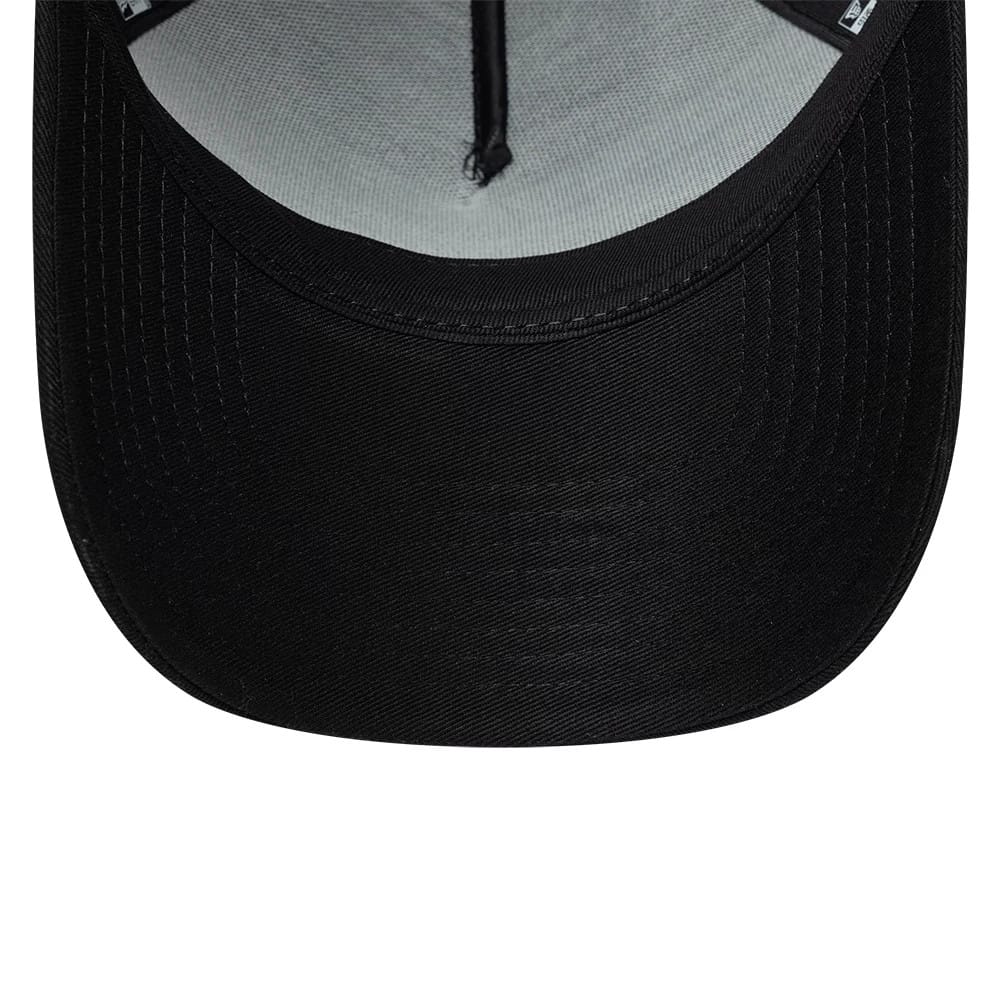 Pictured is this New Era Handwritten 9FORTY A-Frame Trucker cap in black. 7