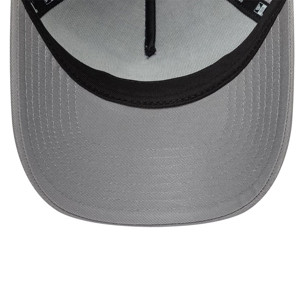 Pictured is this New Era Script 9FORTY A-Frame Trucker cap in grey. 7