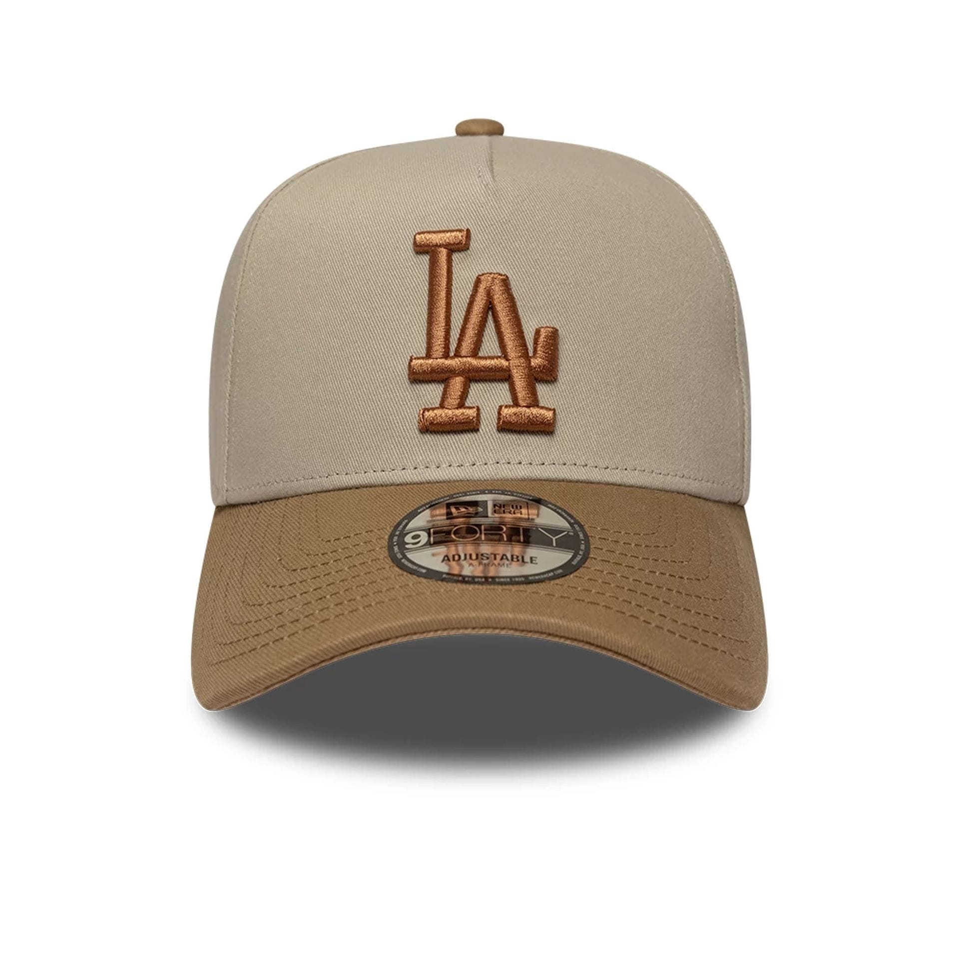 Pictured is this MLB Mocha Mousse LA Dodgers 9FORTY A-Frame Adjustable cap in beige. 2
