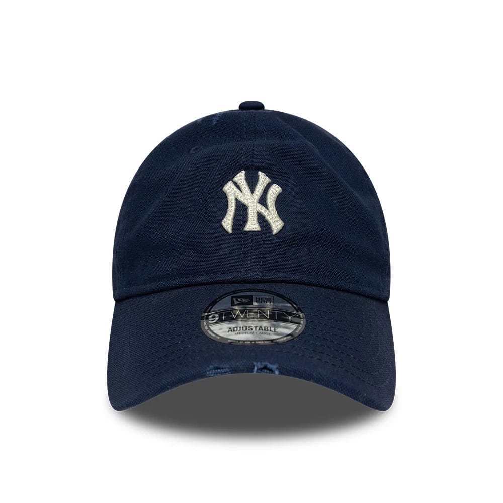 Pictured is this MLB Distressed New York Yankees 9TWENTY cap in dark blue. 2