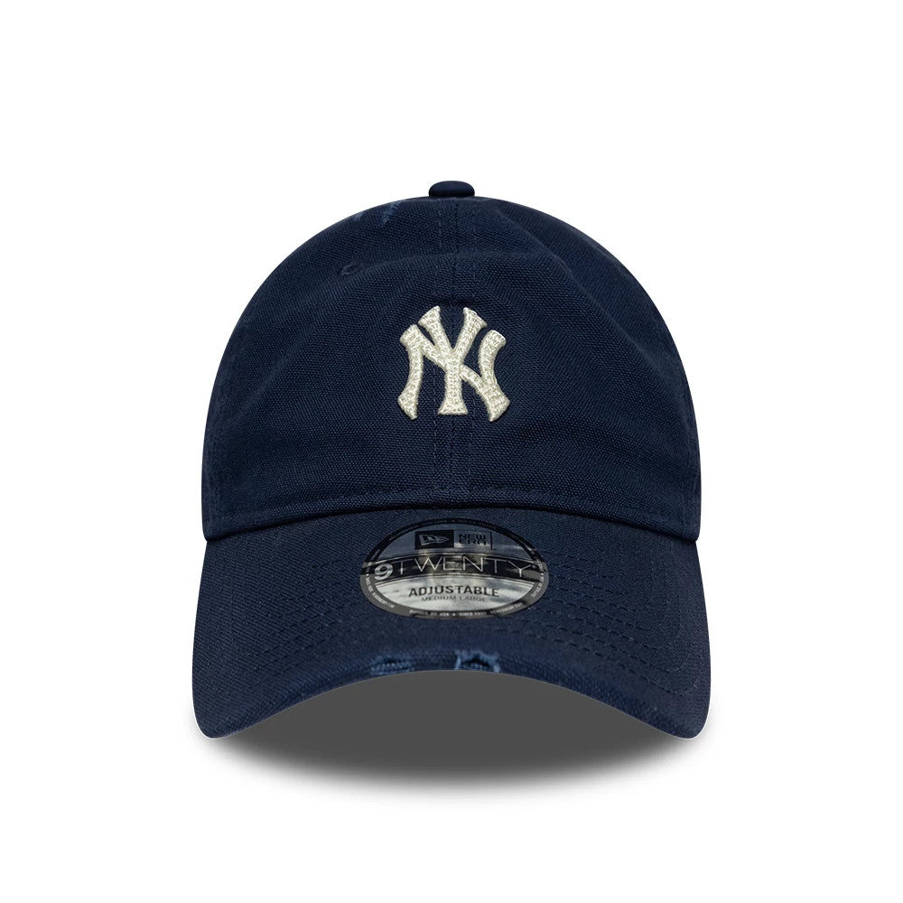 Pictured is this MLB Distressed New York Yankees 9TWENTY cap in dark blue. 2