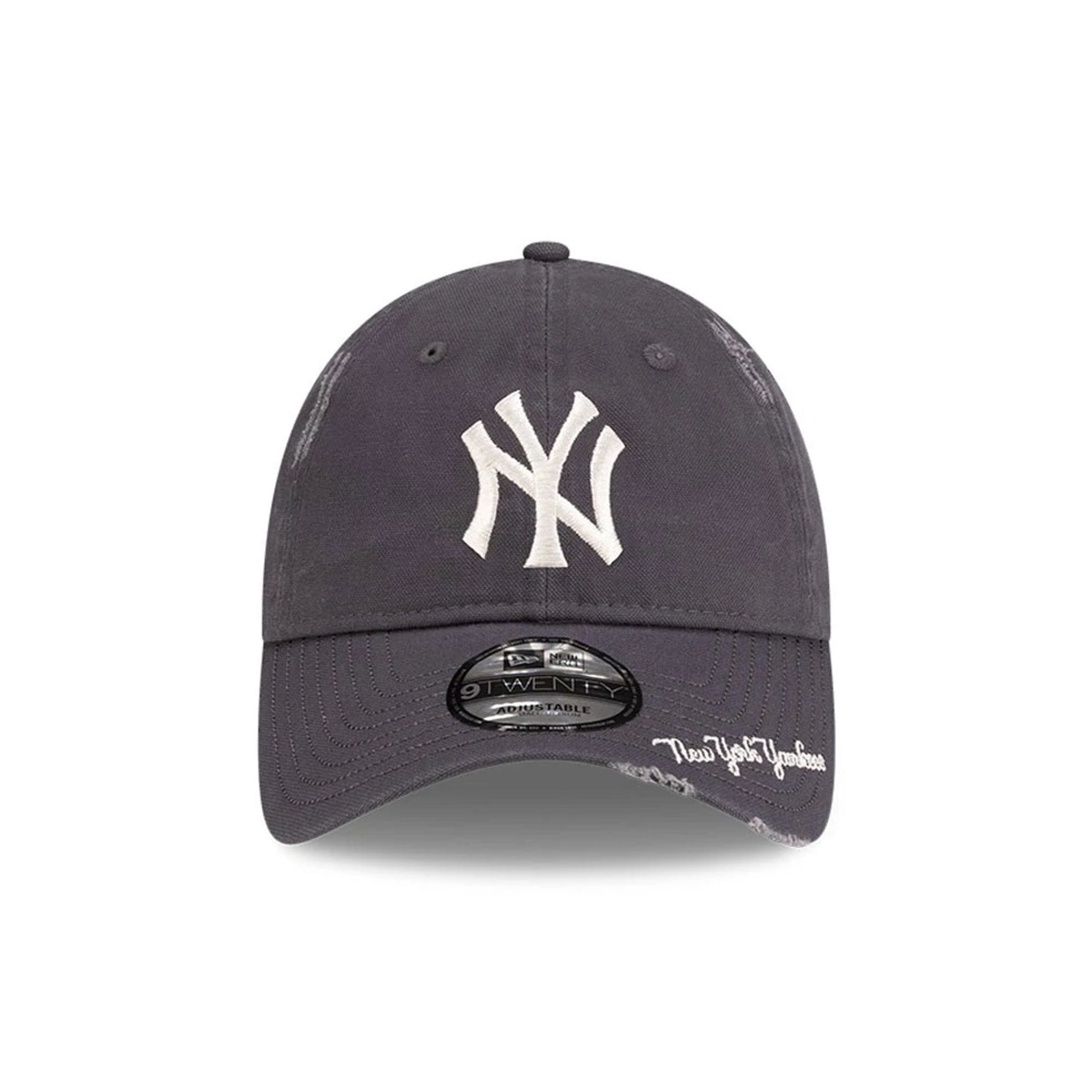 Pictured is this MLB Visor Logo New York Yankees 9TWENTY Adjustable cap in dark grey. 2