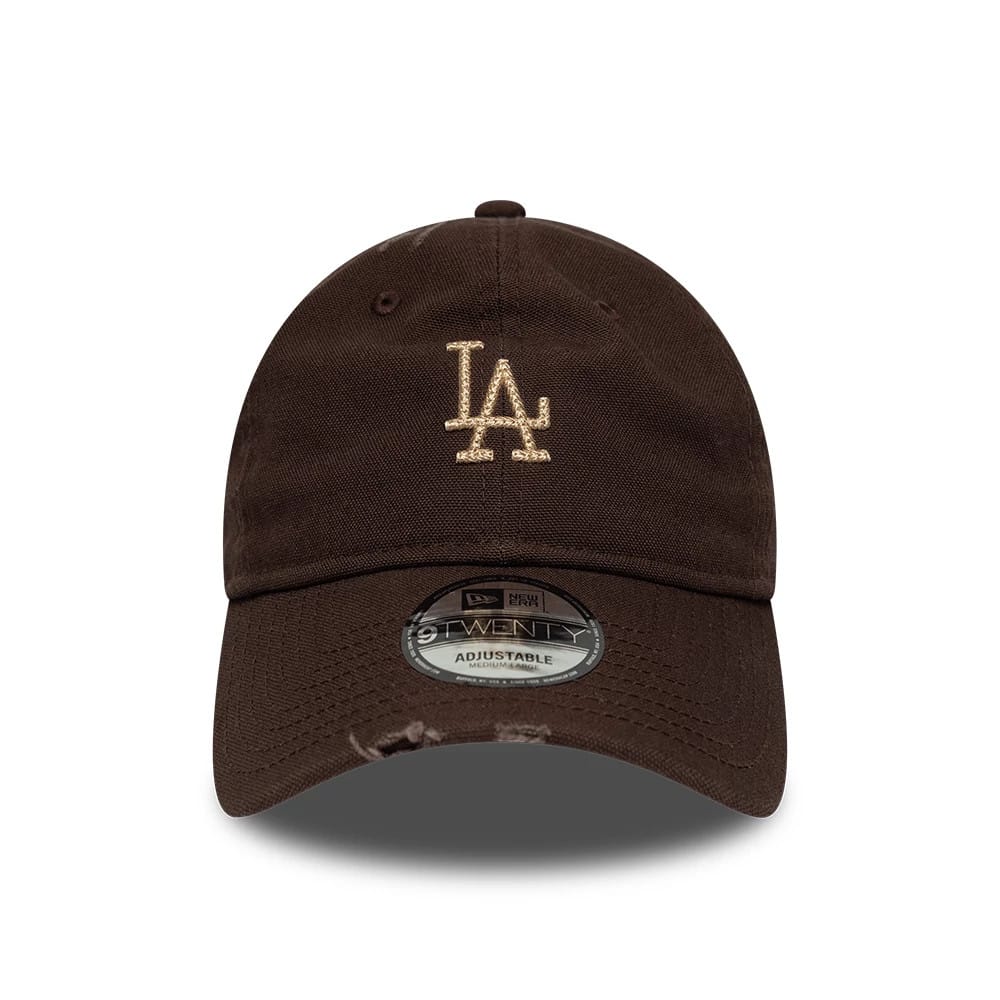 Pictured is this MLB Distressed LA Dodgers 9TWENTY cap in dark brown. 2