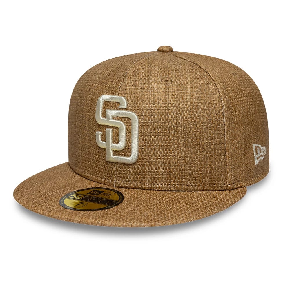 Pictured is this MLB Straw San Diego Padres 59FIFTY Fitted cap in Dark Beige. 1