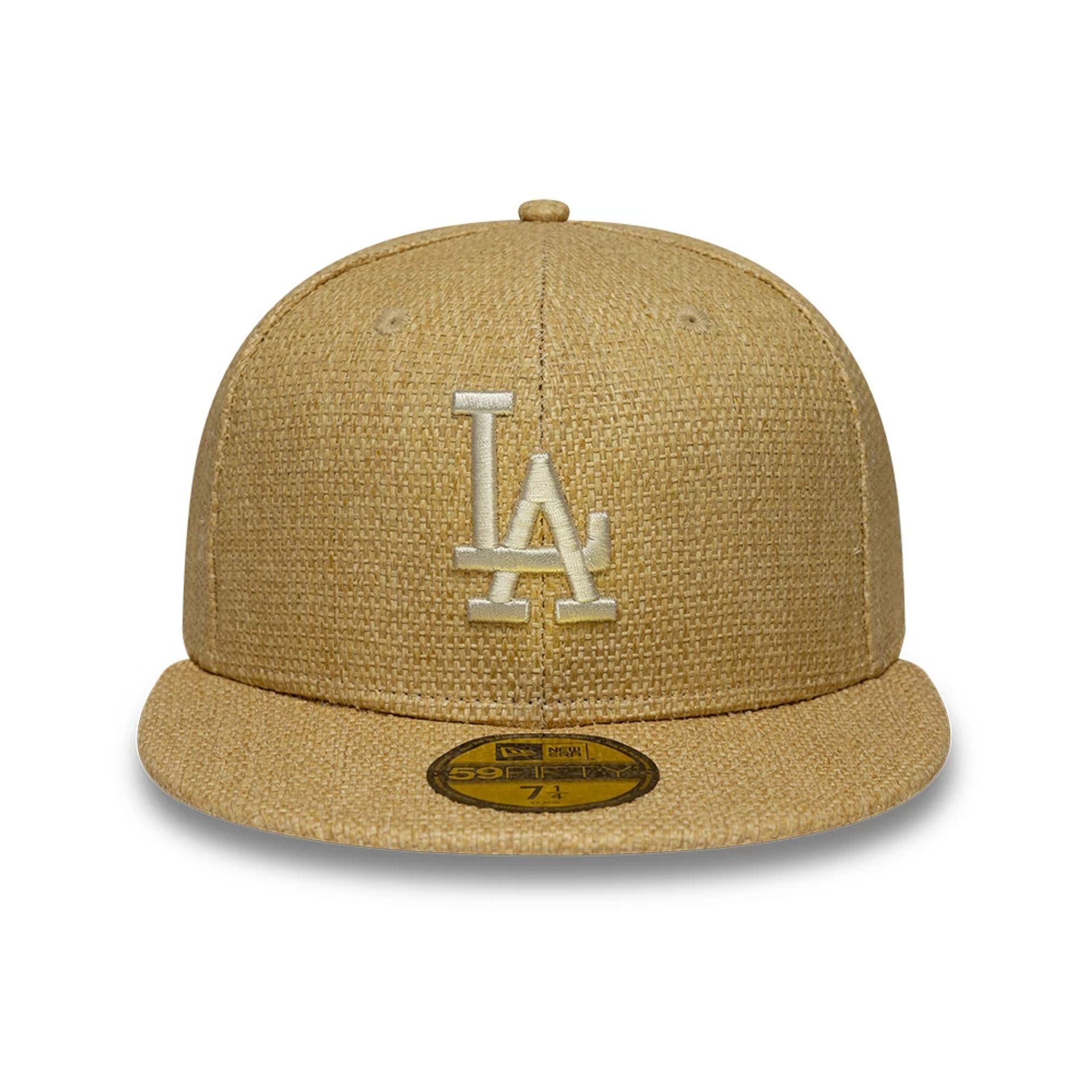 Pictured is this MLB Straw LA Dodgers 59FIFTY Fitted cap in beige. 2