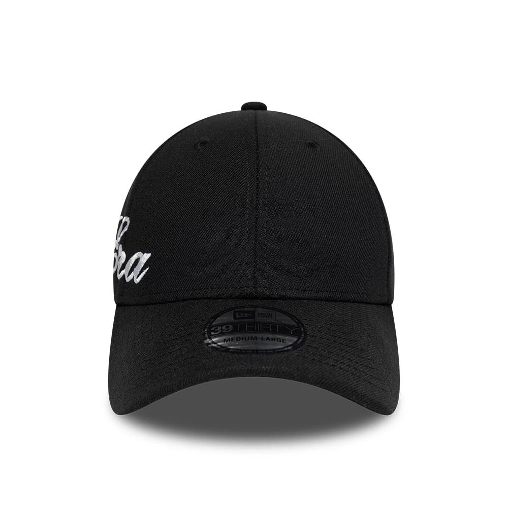 Pictured is this New Era Big Script 39THIRTY Stretch Fit cap in black. 2